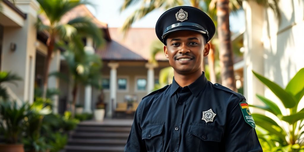 Unarmed security guard at a luxury Bali resort.