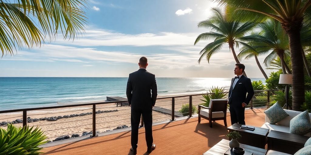 VIP security personnel on a Bali beach.