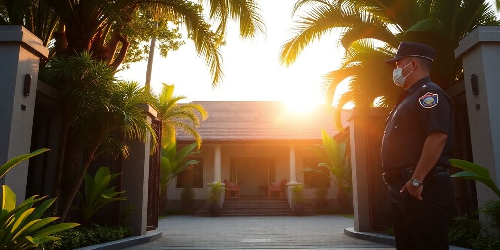 Bali villa with security guard ensuring guest safety.