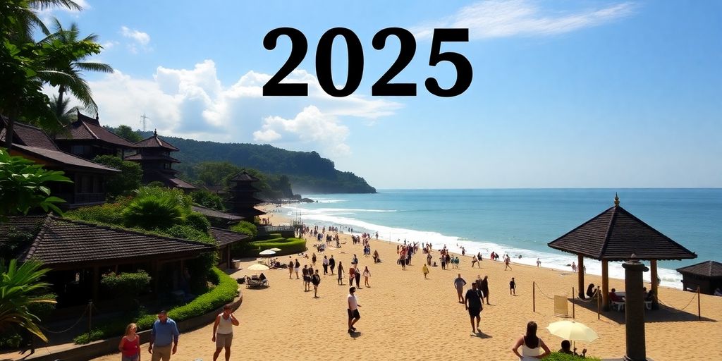 Tourists relaxing on a beach in Bali, Indonesia.