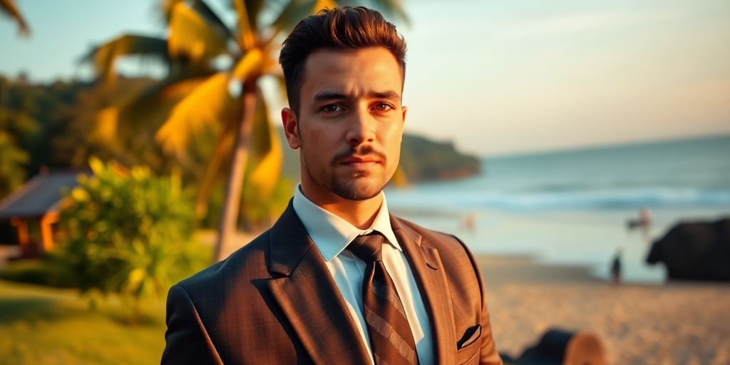 Professional bodyguard in Bali with stunning beach backdrop.