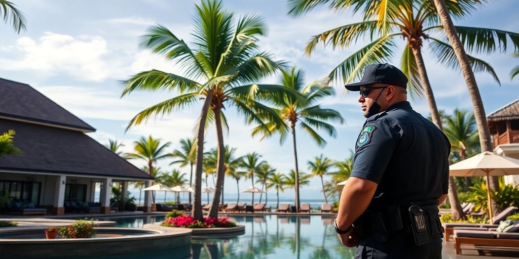 Luxury resort in Bali with private security guard.