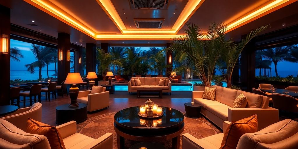 Luxurious Bali VIP club with elegant decor and lighting.