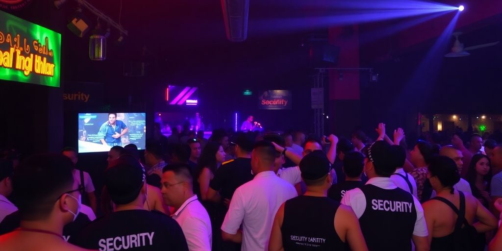 Bali nightclub with security personnel ensuring safety for tourists.