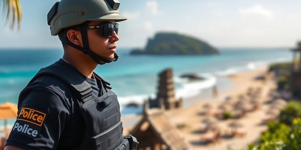 Personal protection officer in Bali by the beach.