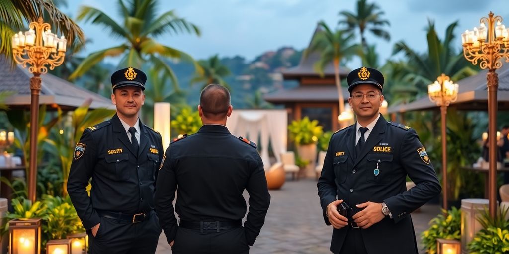 Security personnel at a private event in Bali.