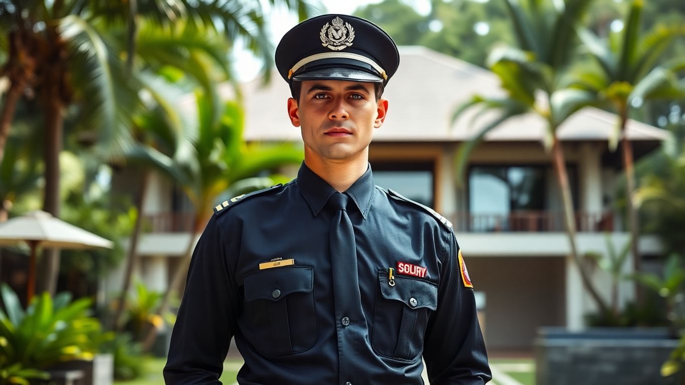 Bali security guard protecting a luxury villa.