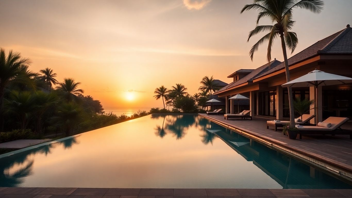 Luxury villa in Bali with infinity pool and gardens.