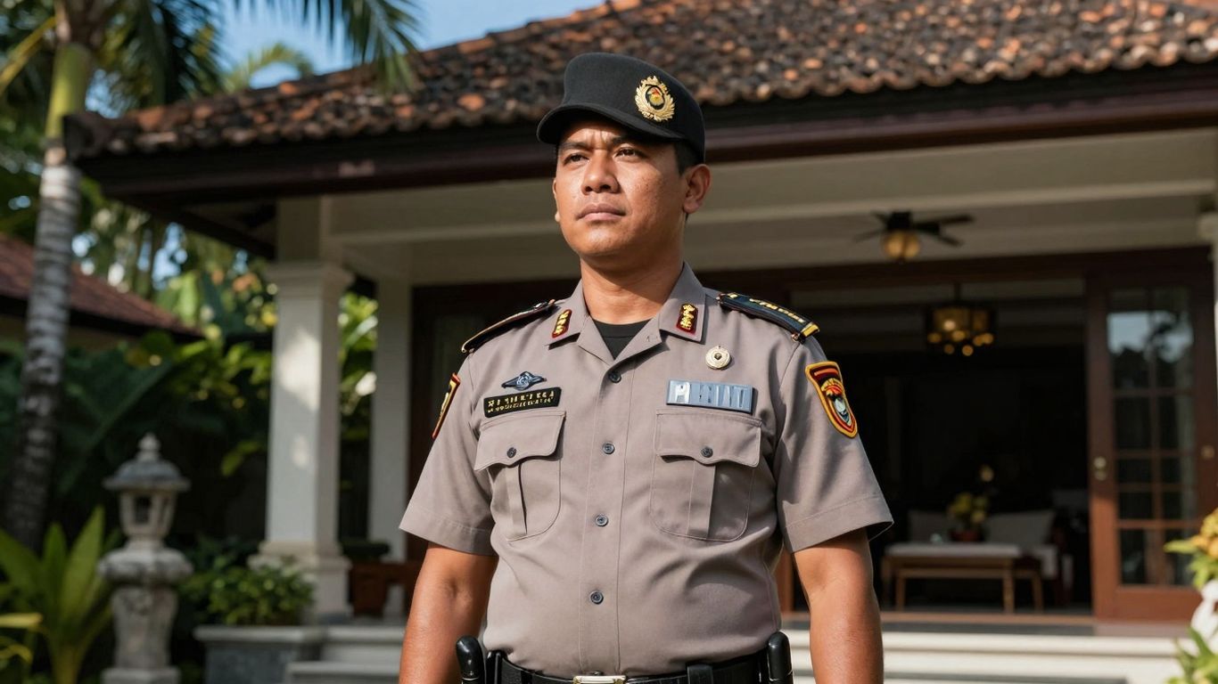 Professional security guard at a Bali villa.