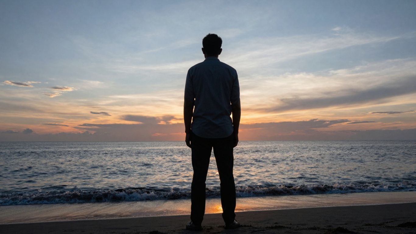 Diplomat on a Balinese beach at sunset.