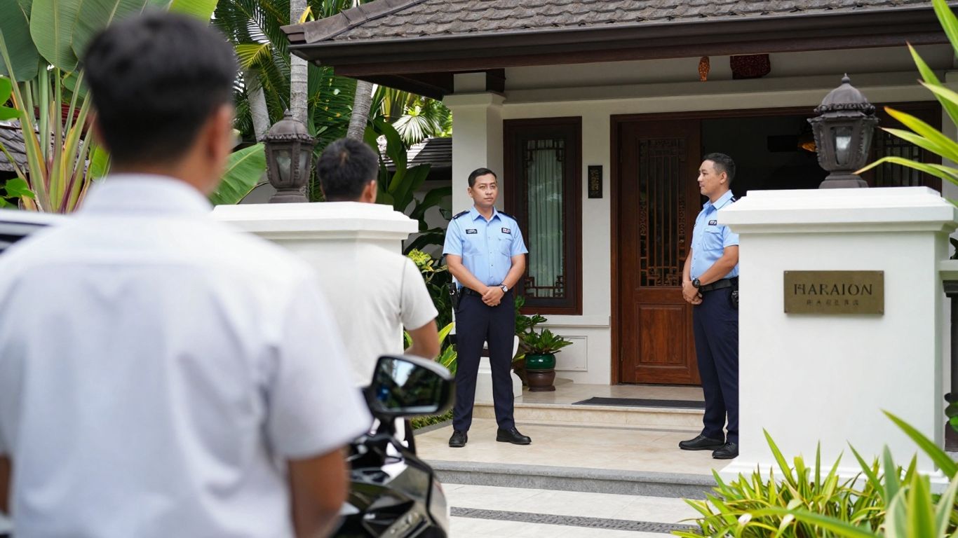 VIP security detail at a luxury Bali villa.