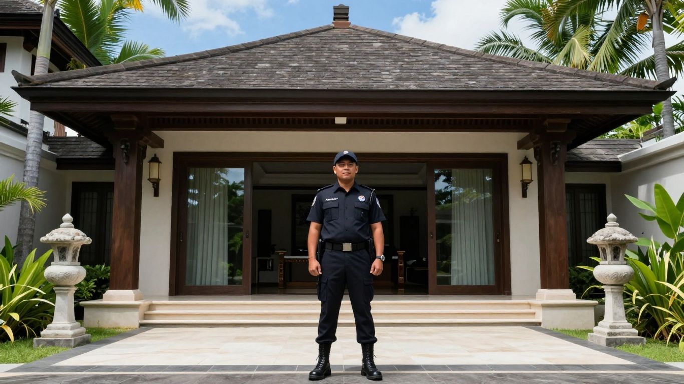 Security guard protecting a Bali villa.