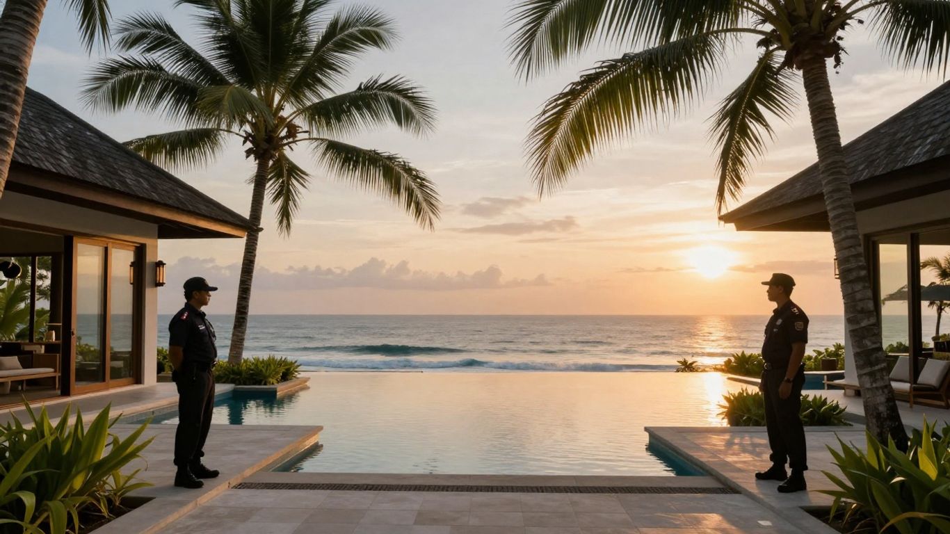 Luxury Bali villa with pool and security.