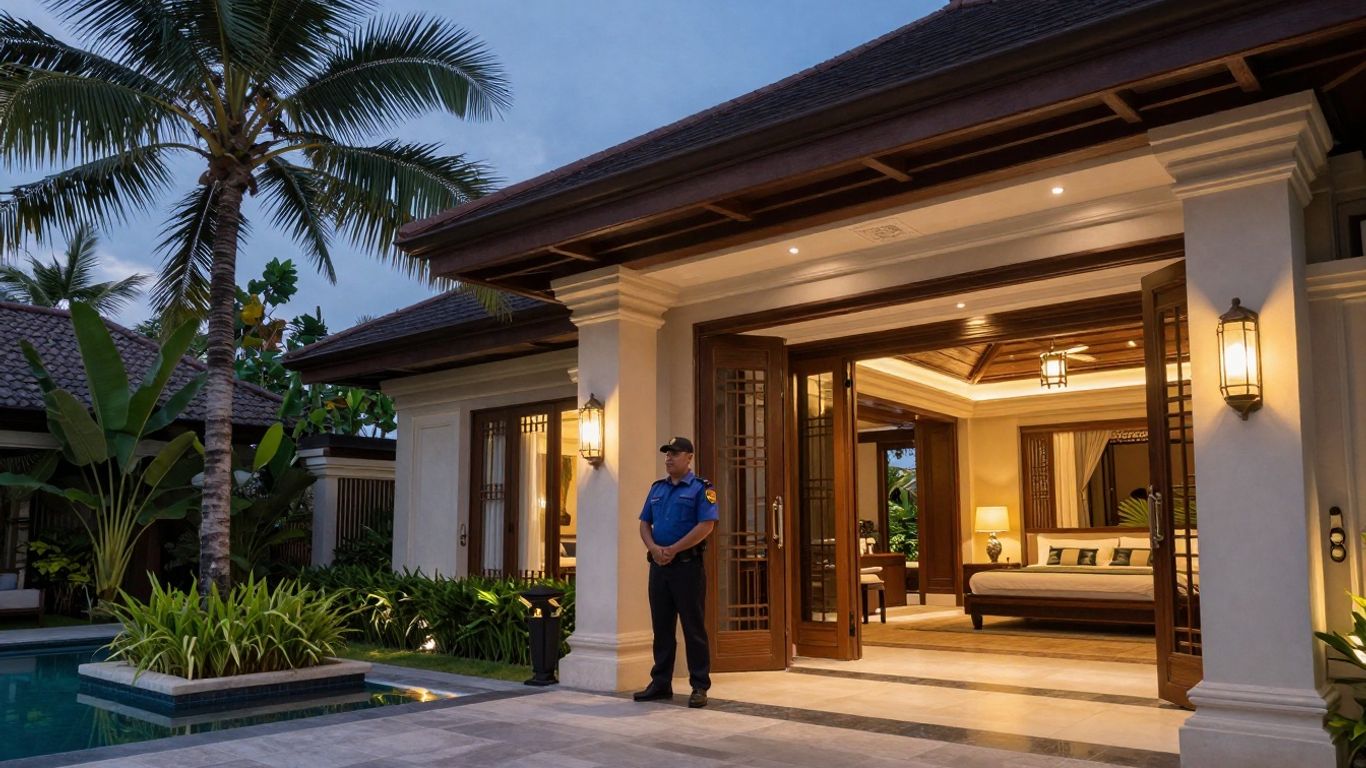 VIP security guard at a luxurious Bali villa.