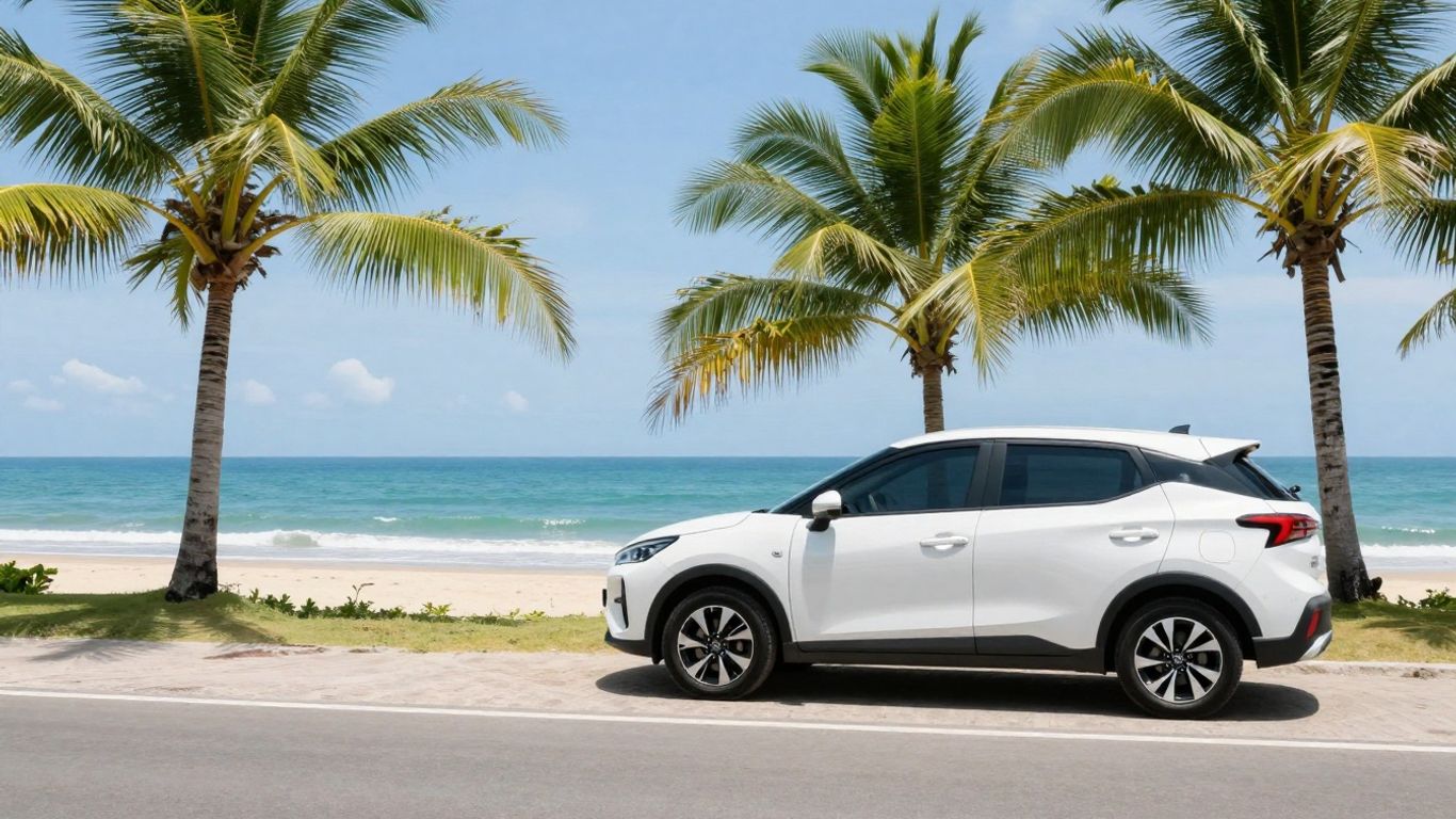 Safe transportation in Bali with a car and beach.